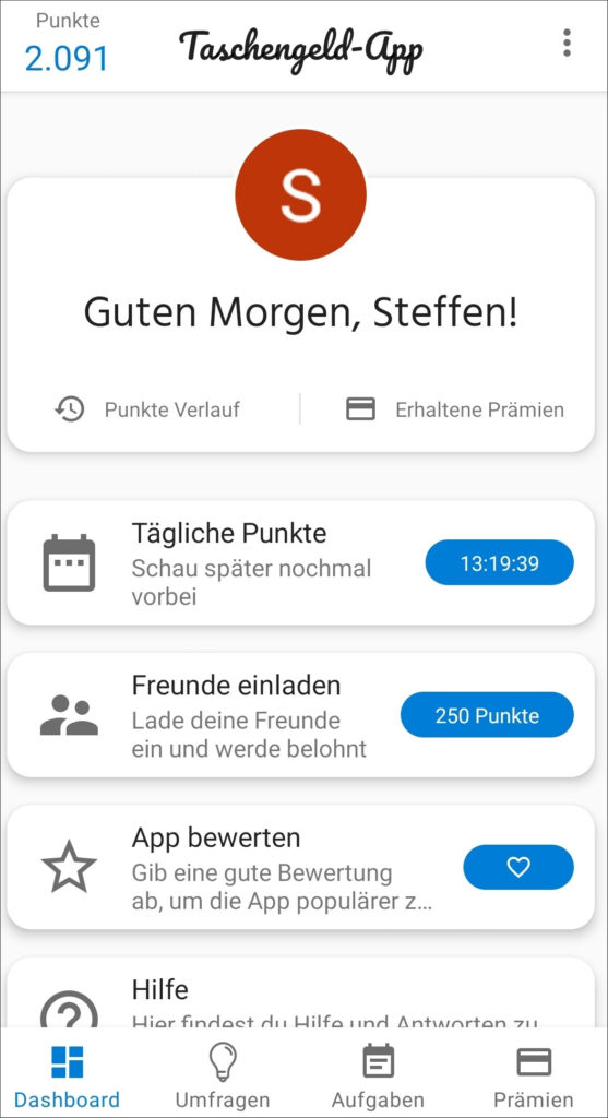 Taschengeld-App - Dashboard