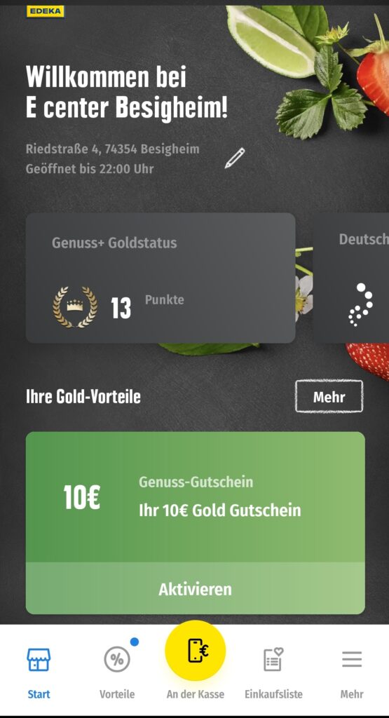 EDEKA App - Goldstatus - 10 Euro Gutschein