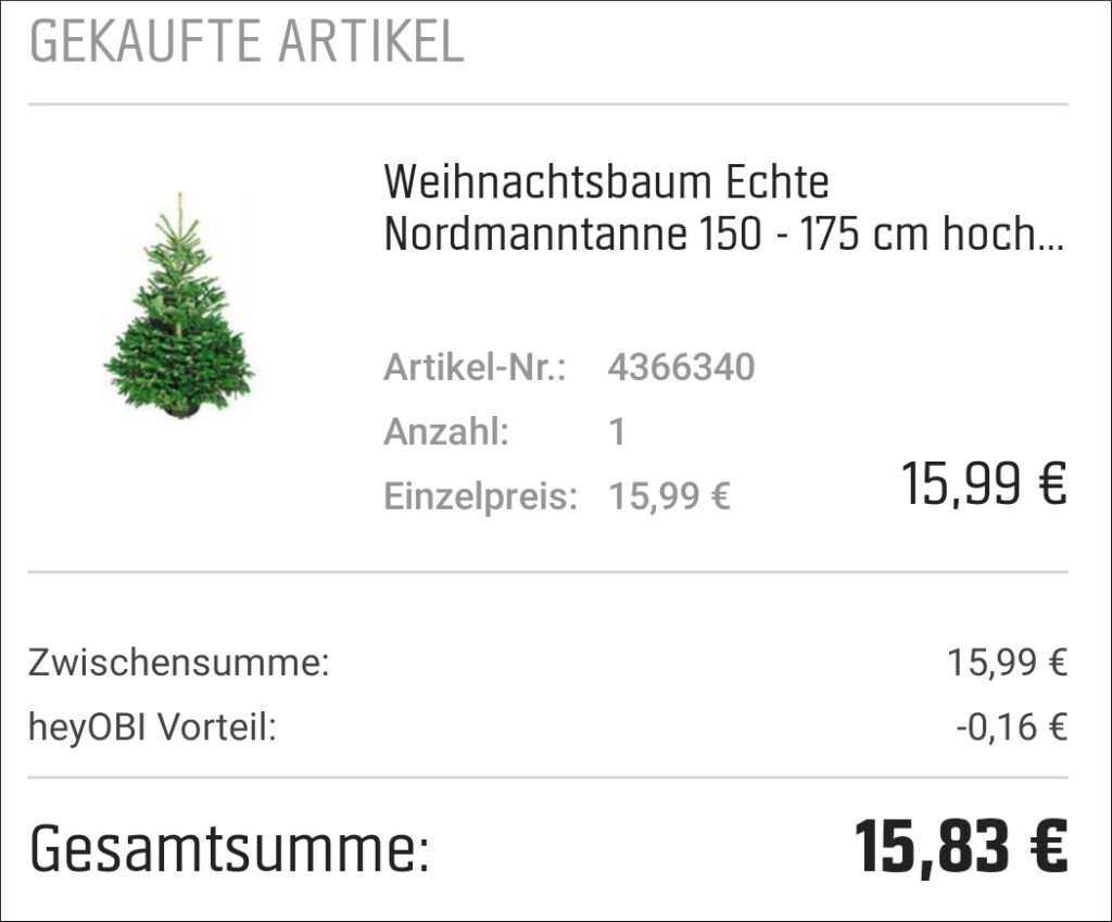 Weihnachtsbaum 20%+1% mit heyOBI